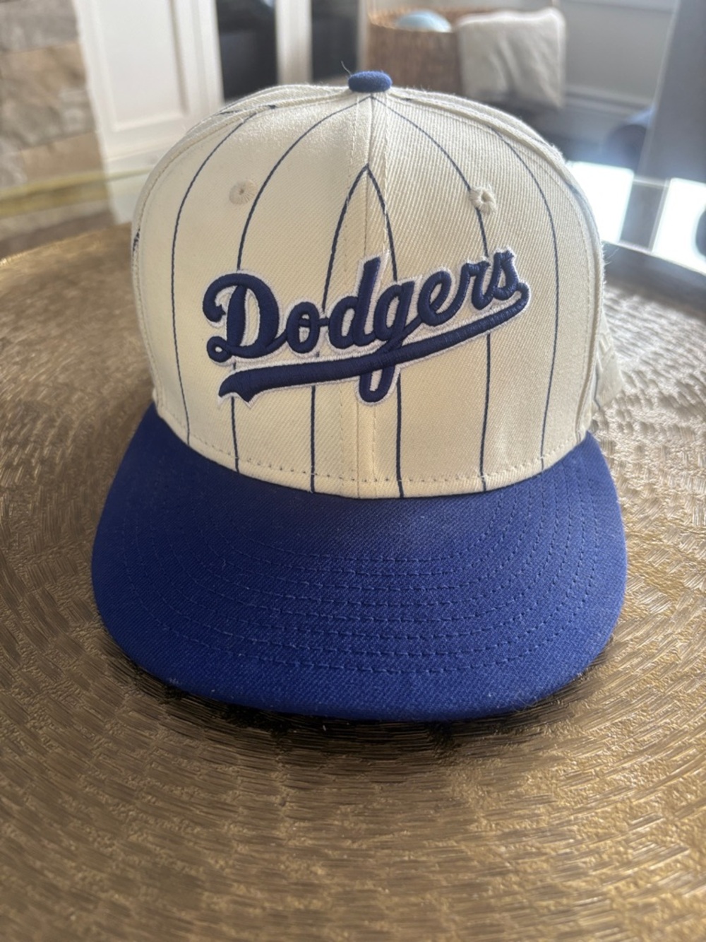 Dodgers White & Blue Pinstripe Fullback Hat